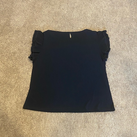 NWOT Ivanka Trump Navy Blue Flutter Sleeve Ruffled Blouse - Picture 4 of 4